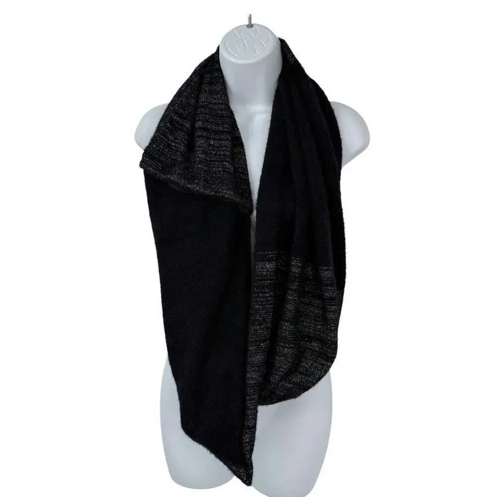 Stella & Dot Kaci Versatile 2-in-1 Scarf Wrap Knit Soft Black Metallic